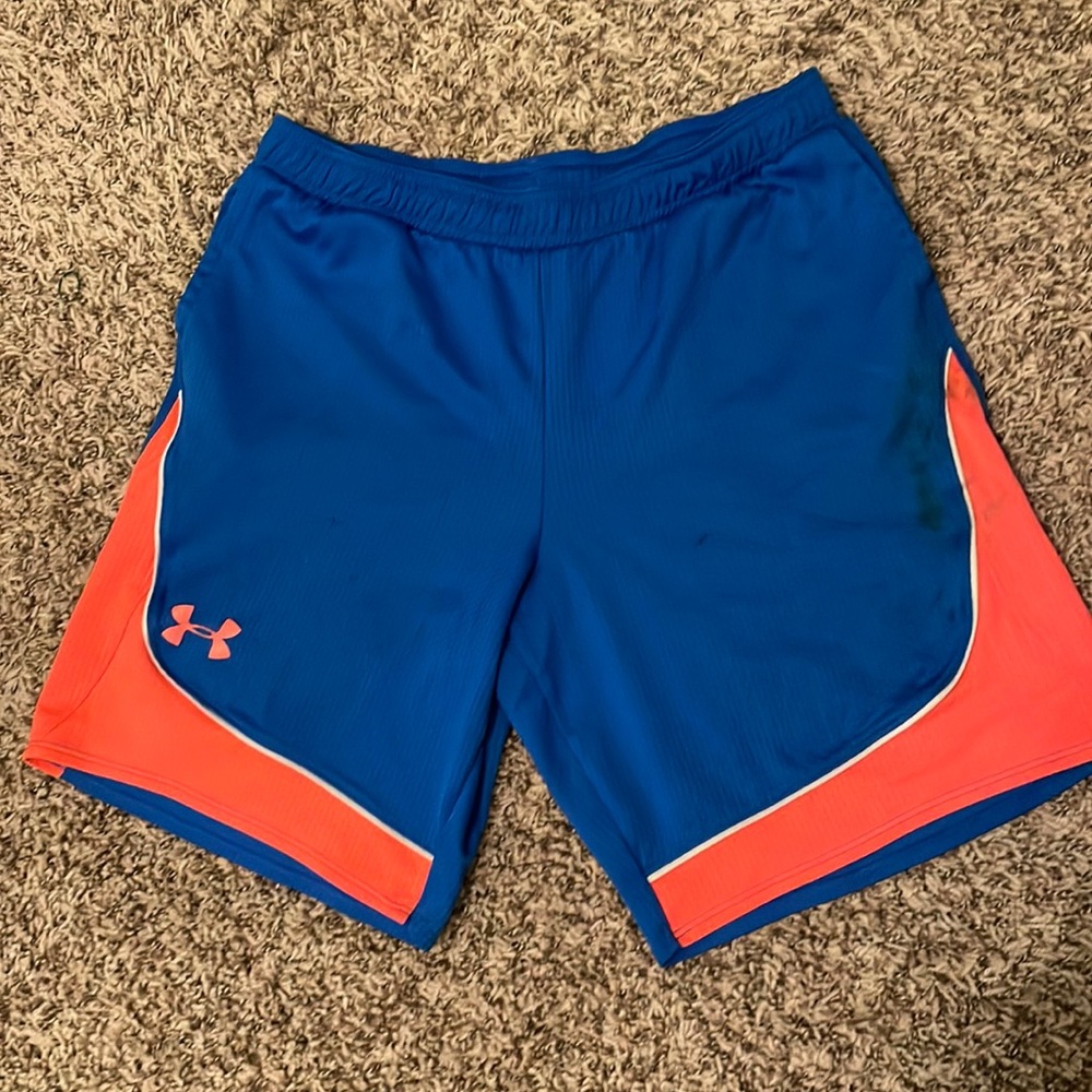 Blue and Orange Under Armour Basketball Shorts